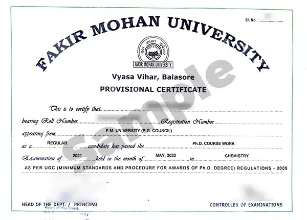 Sample degree certificate of Fakir Mohan University distance education